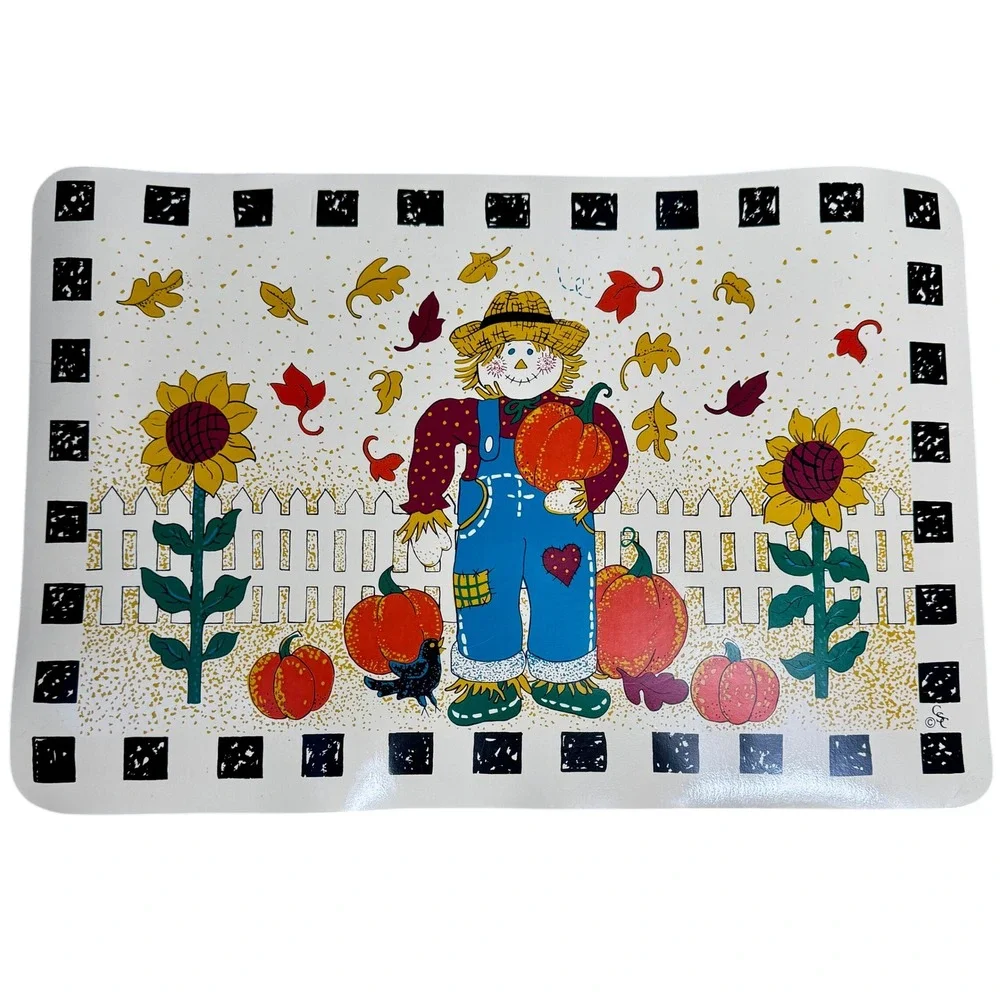 Placemats Vintage‎ 6 Holiday Themed Retro Scarecrow Santa Thanksgiving Christmas